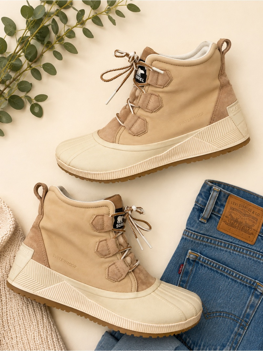 Sorel Out N About Plus Waterproof Duck Boots Tan Cream 9.5